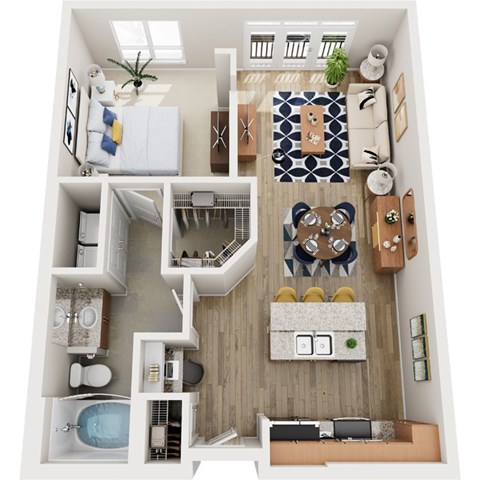 Floor plan for 1 bed, 1 bath, 747 sqft